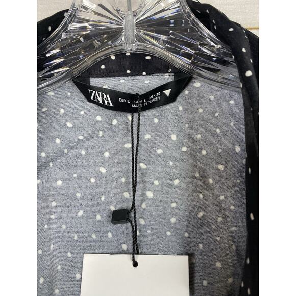 Zara Womens Top Size L Black Animal Print Satin Tie Open Front Long Sleeve NWT - Picture 3 of 9